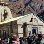 Devotees on the Char Dham Yatra visiting the sacred Himalayan temples of Badrinath, Kedarnath, Gangotri, and Yamunotri, surrounded by stunning mountain scenery.